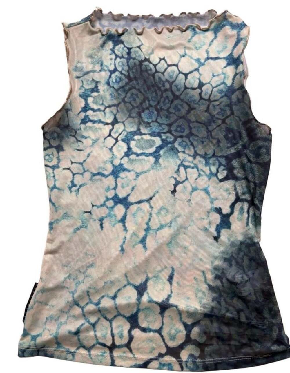 Missguided Blue Snakeskin Animal Print Mesh Lettuce Hem Sleeveless Tank Top M